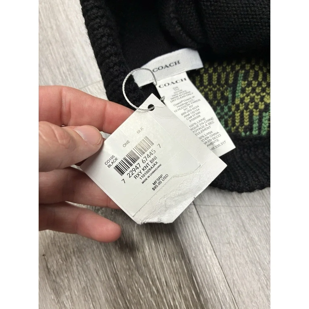 Coach Dinosaur Roxy Black Knit Beanie New With Tags